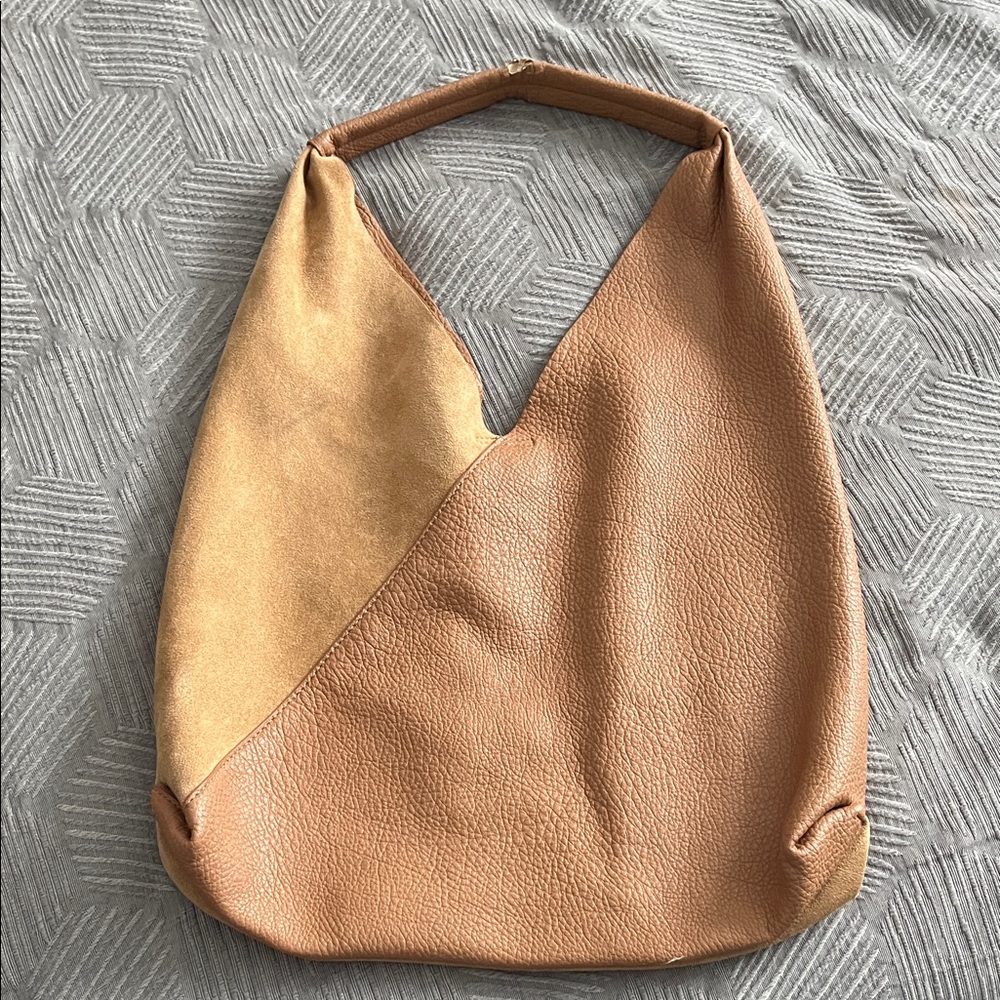 Anthropologie Two-Tone Tan & Suede Hobo Bag
